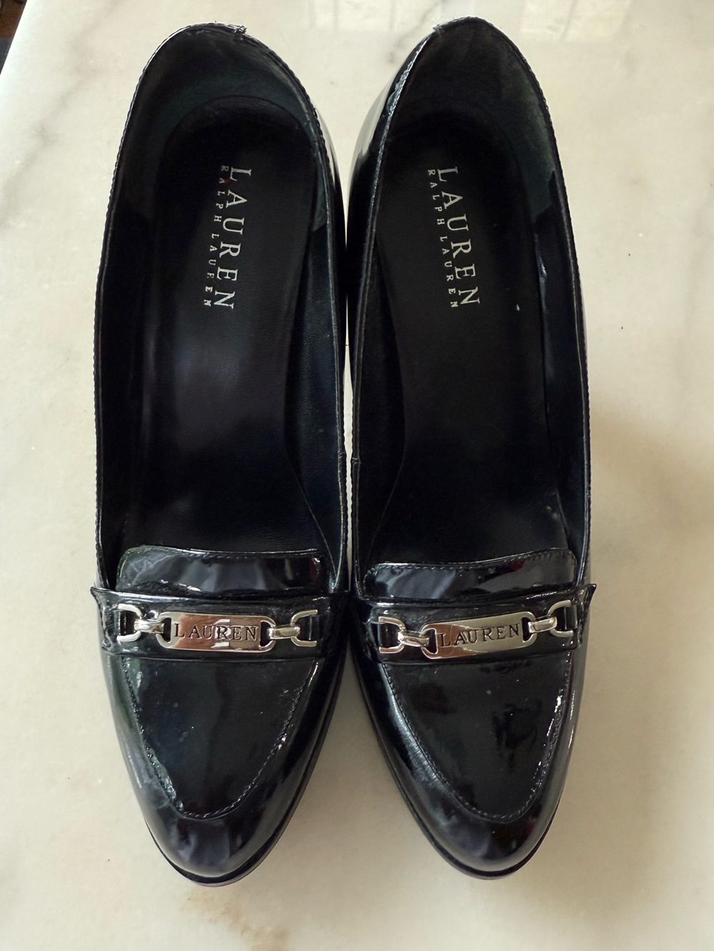 Lauren Ralph Lauren Black Patent Loafers with Silver Bit